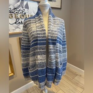 LUCKY BRAND Striped Blue Duster Open Cardigan